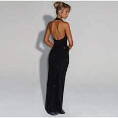 Deep V-Neck Sequin Fishtail Dress – Sleeveless Backless Beach Party Gown