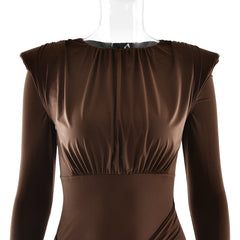 Long Sleeve Draped Metal Detail Maxi Dress