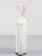 White Open Back Cowl Neck Drape Maxi Dress