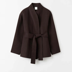 Brown coat with a belt on a white background