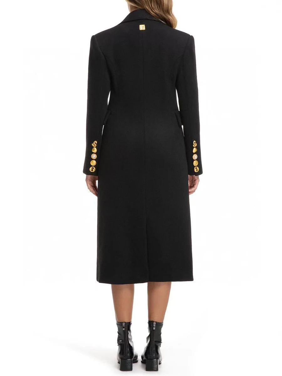 Black coat with gold buttons