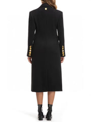 Black coat with gold buttons