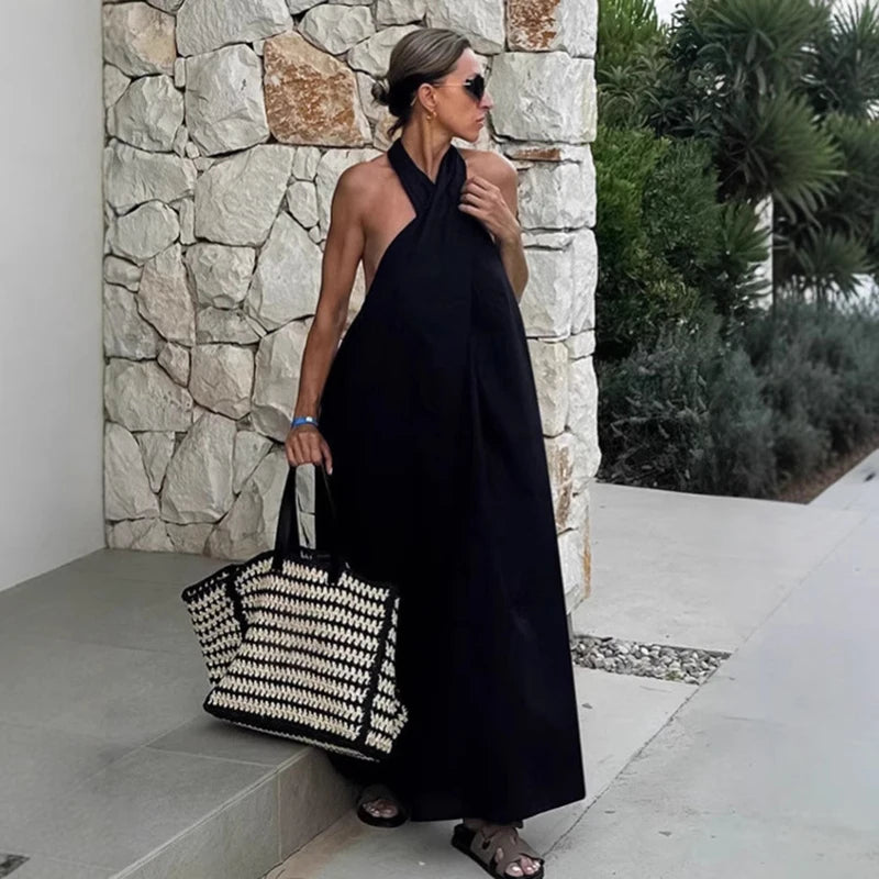 Sleeveless backless A-line maxi dress