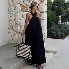 Sleeveless backless A-line maxi dress