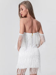 Off-Shoulder Strapless Tassel Mini Dress