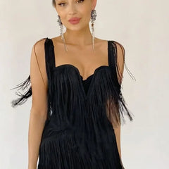 Off-Shoulder Strapless Tassel Mini Dress