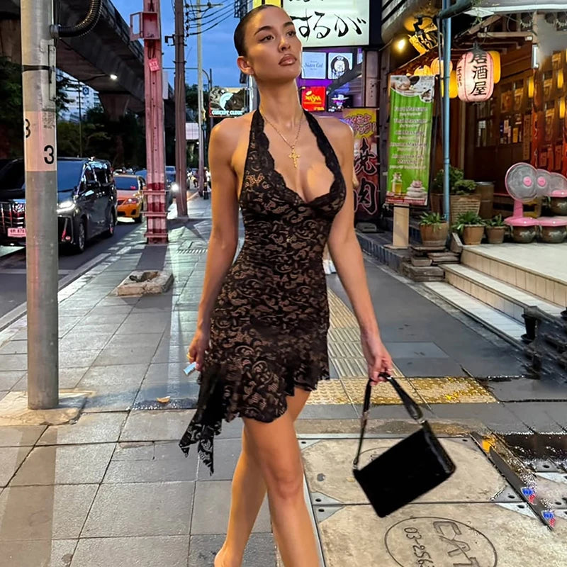 A-line black lace mini dress perfect for weekend outings