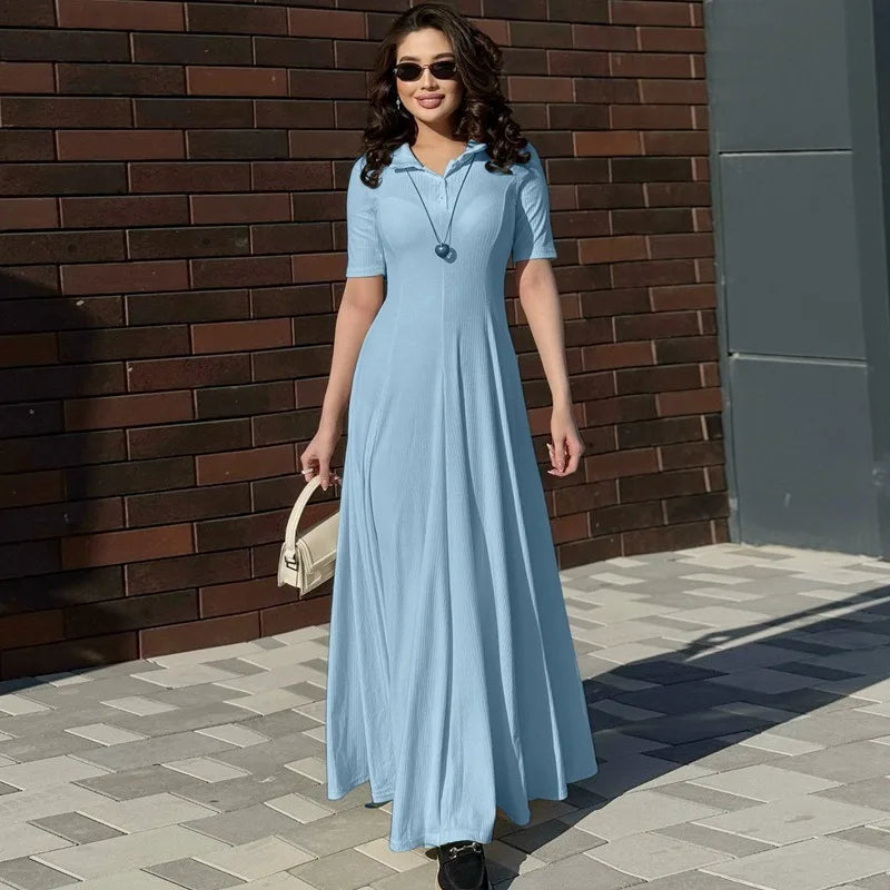 A-line casual knit maxi dress ideal for relaxed days or officewear