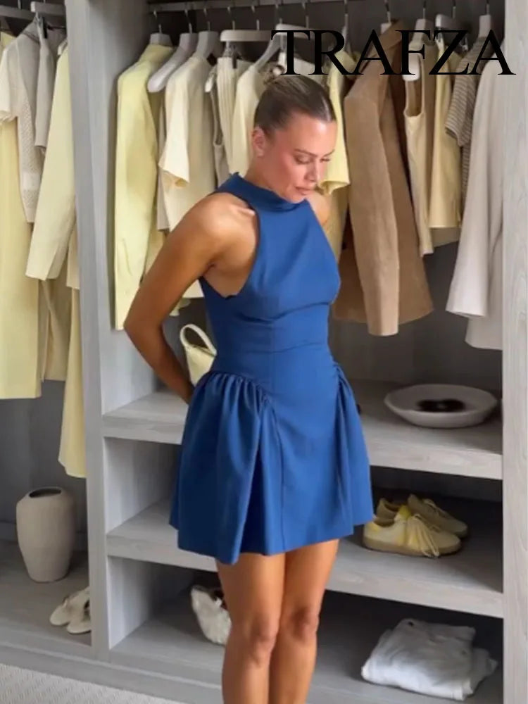 Flared A-line mini dress with halter neckline for daywear