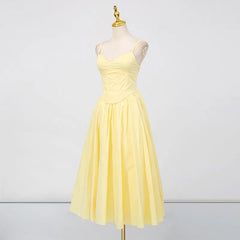 A-line yellow midi dress with elegant flair for women