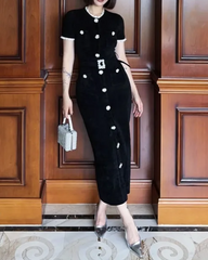 Embellished Short-Sleeve Knit Midi Dress