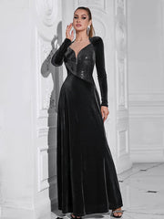 Ankle-length A-line party dress in black velvet and mesh
