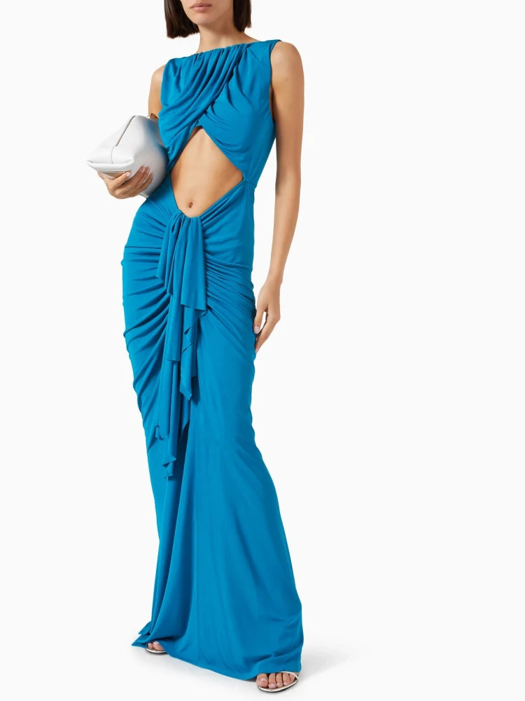 Ankle-length blue party dress for women looking for modern elegant style