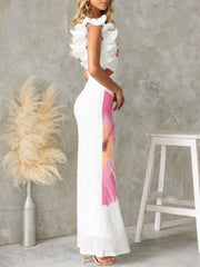 An ankle-length garden party dress with a vibrant floral print.