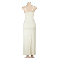 Ankle length neutral resort party dress perfect for vacation nights