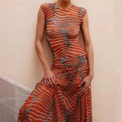 Bold stripe print matching set for summer events