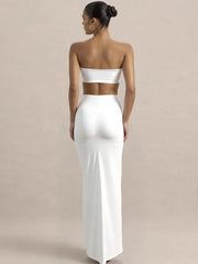 Ankle-length white sculptural dress perfect for galas and weddings