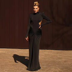 Architectural cutout formal winter dress styled for contemporary events