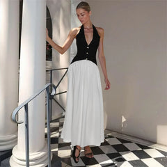 Women’s sleeveless halter patchwork club dress