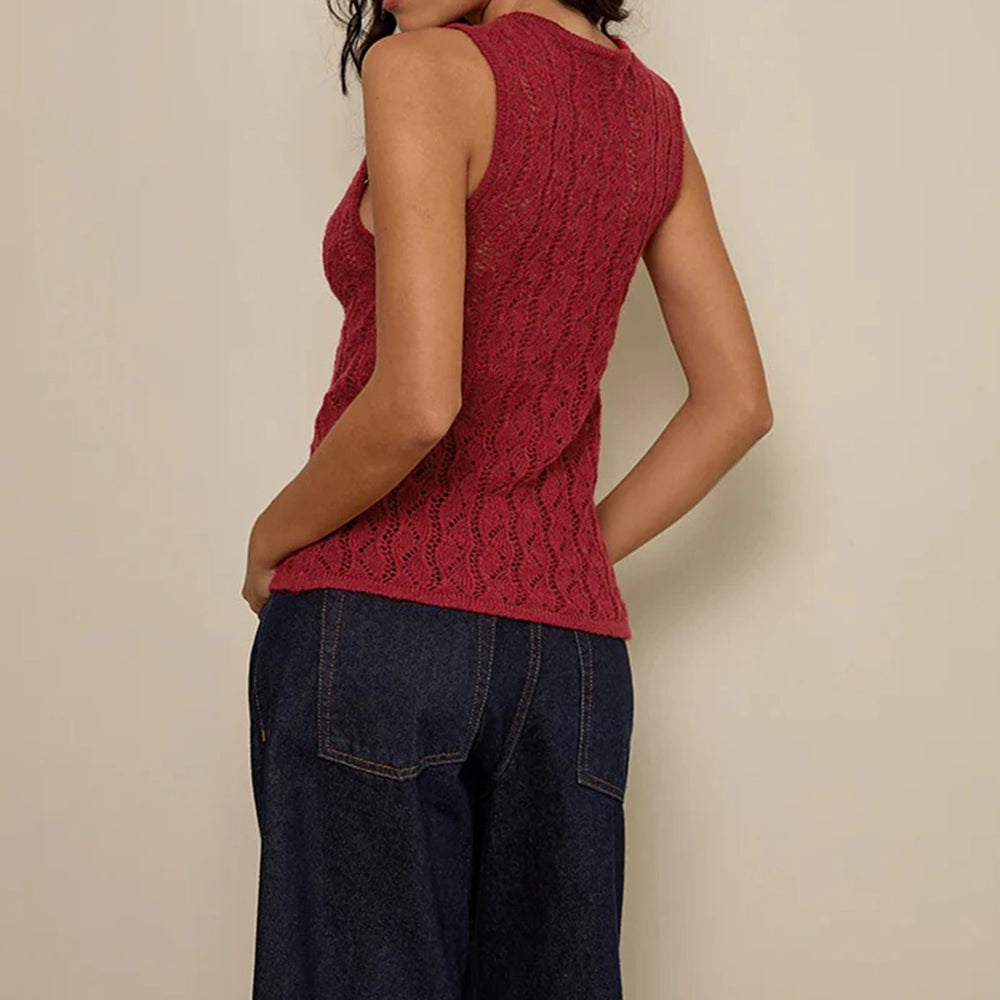 Back view of slim fit red lace camisole vest