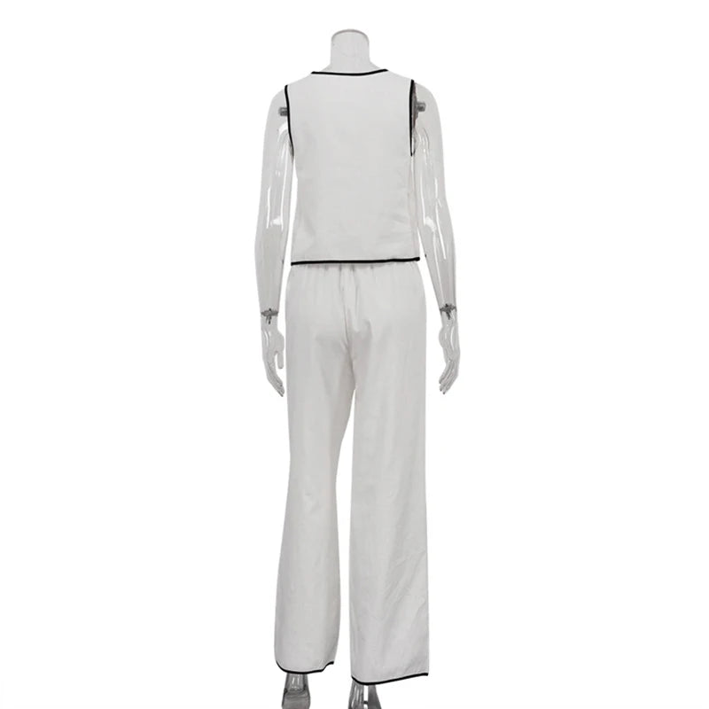 Back view of cotton trouser set with relaxed modern cut