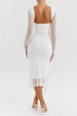 Backless ruched midi dress for chic evening looks