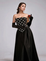 Backless sleeveless evening dress with diamond embellishments