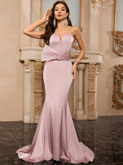 Backless slim trumpet evening gown with belt detail