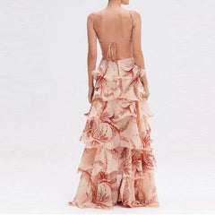 A close-up of the elegant backless design with the adjustable tie-up straps.