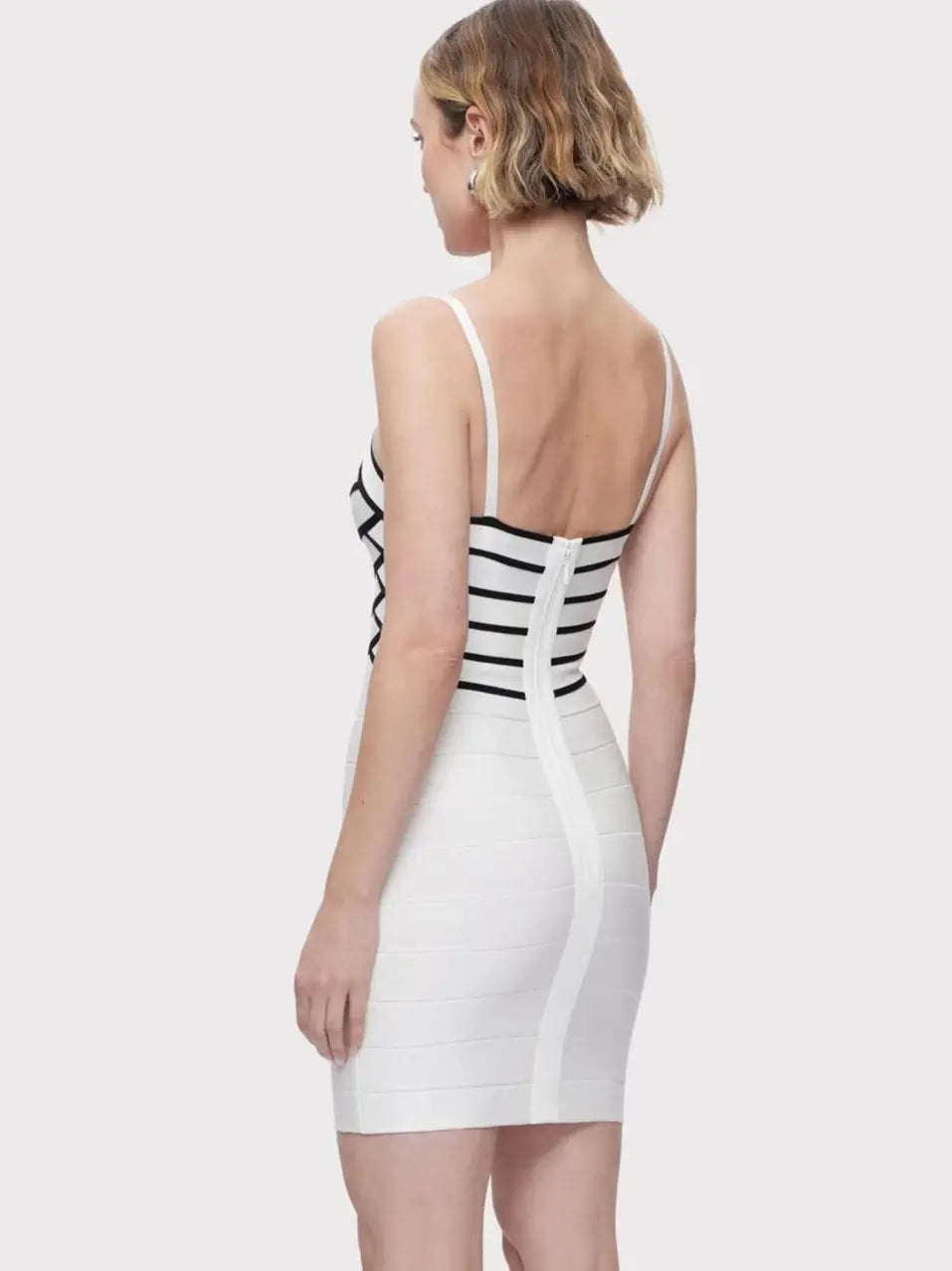 monochrome bandage mini dress with figure sculpting fit
