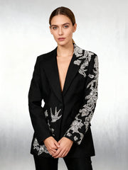 Beaded black blazer styled for evening and formal wear