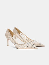 Beige crystal mesh party pumps for wedding and event looks