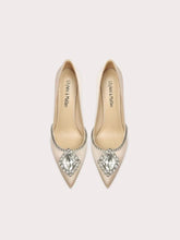 Beige crystal silk party pumps for weddings and formal events