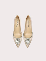 Beige crystal silk party pumps for weddings and formal events