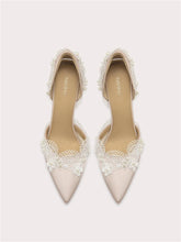 Beige lace applique bridal heels for wedding and formal occasions