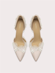 Beige lace applique bridal heels for wedding and formal occasions