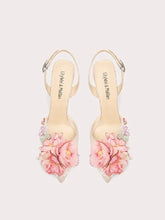 Beige sequin pink floral sandals styled for weddings and parties