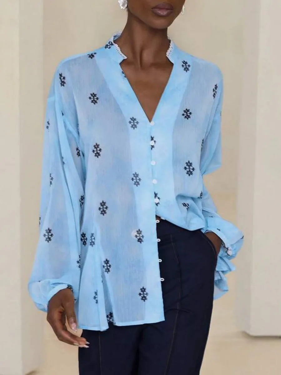 Belted autumn floral woven top for women’s campus or garden style