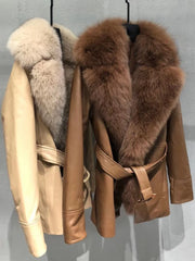 Winter blazer with real fur trim and sleek sleeves