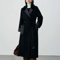 Wool-blend long coat featuring fur trim