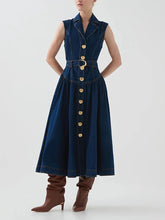 Belted navy midi dress designed for smart casual events and versatile wear