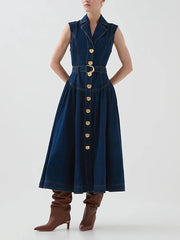 Belted navy midi dress designed for smart casual events and versatile wear