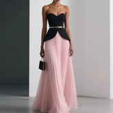 Two-piece sweetheart evening gown with pleated floor-length skirt