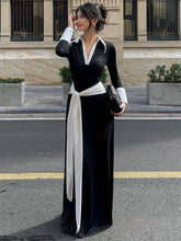 black collar wrap maxi dress with belted waist for autumn