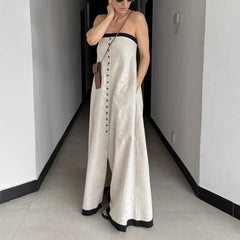 Black contrast trim maxi dress ideal for statement fall looks and minimalist fashion