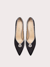 Black crystal pointed party pumps styled for modern occasions