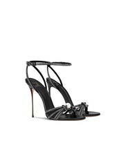 Black crystal strappy party sandals styled for weddings and formal events