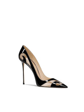 Black and gold metallic swirl heels in genuine leather