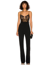 Black lace bandage bodycon jumpsuit styled for club parties