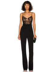 Black lace bandage bodycon jumpsuit styled for club parties